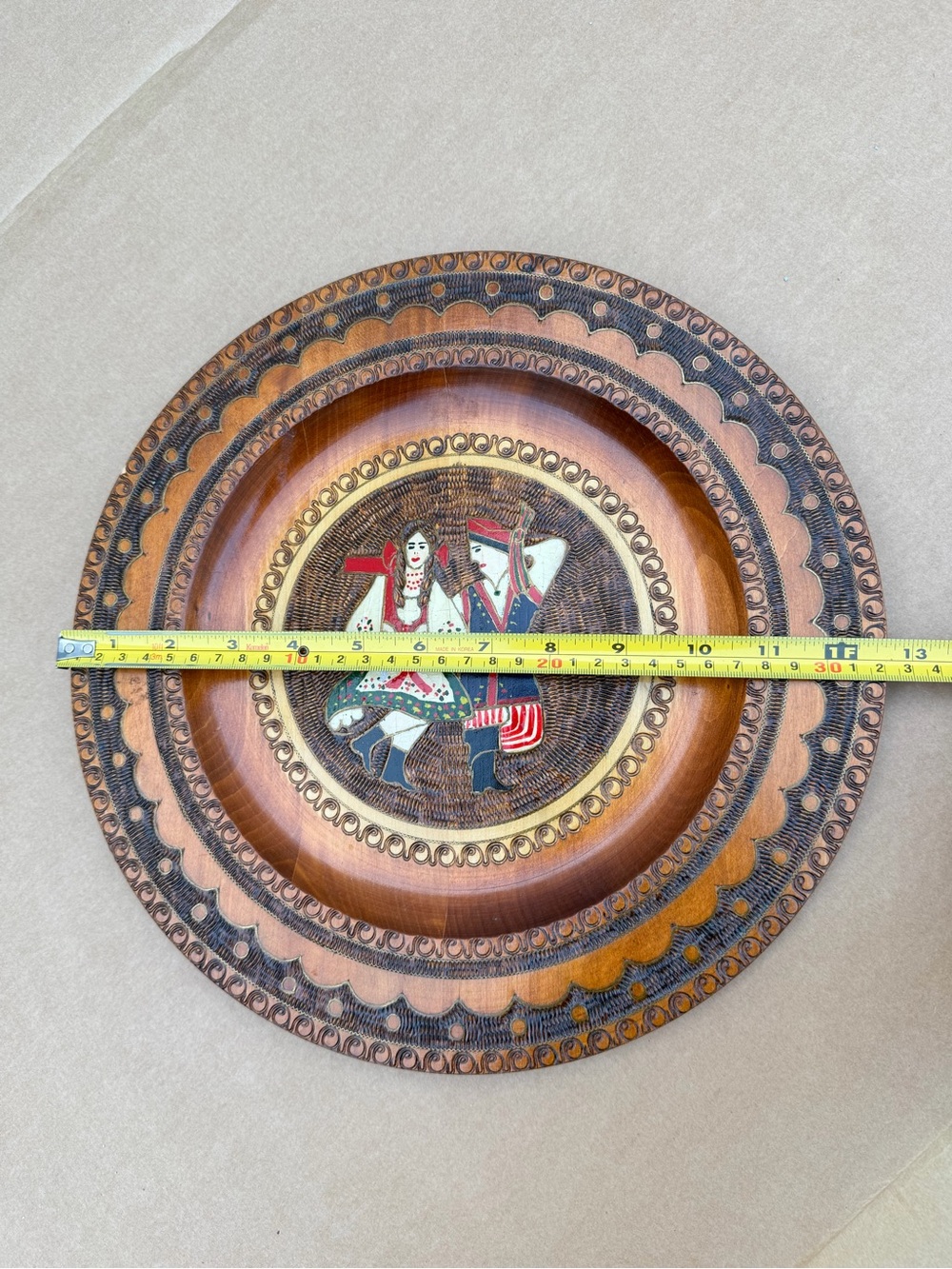 Vintage Polish Folk Art Wooden Plate 12.5” Hand Painted Carved Poland Wall Decor - Picture 3 of 5